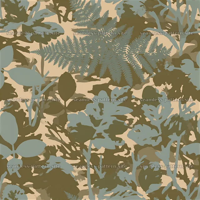 Foliage design with layered green plants on a neutral background — seamless tileable pattern