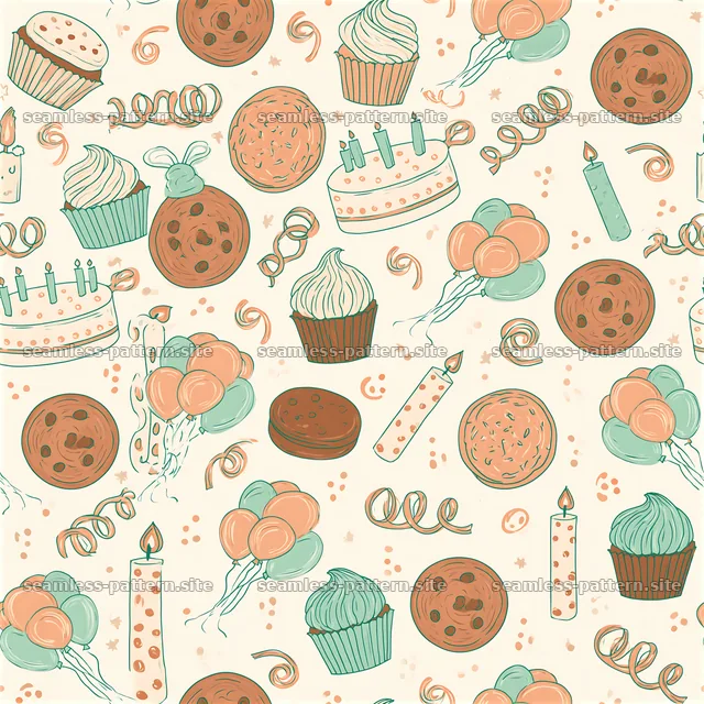 Birthday Party Treats and Balloons Seamless Pattern — seamless tileable pattern