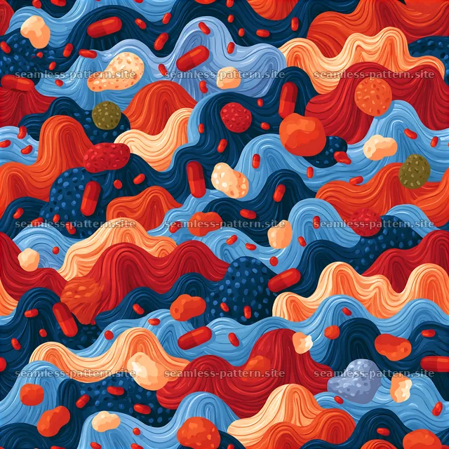 Colorful abstract seamless pattern with waves and shapes — seamless tileable pattern