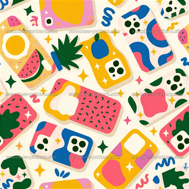 Colorful and fun seamless pattern featuring playful phone designs — seamless tileable pattern