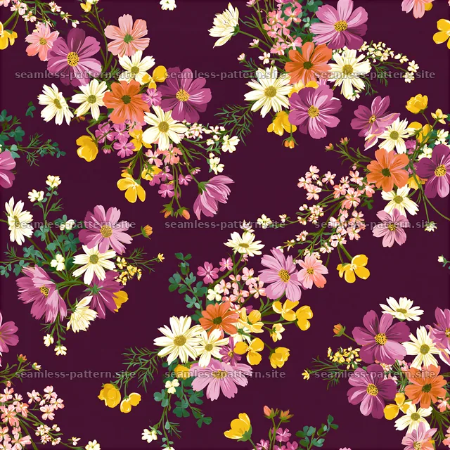 Colorful wildflower seamless pattern on dark background with flowers — seamless tileable pattern