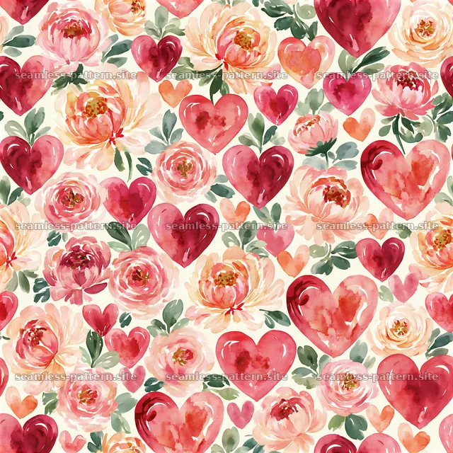 Colorful seamless heart and flower pattern for fabric and decor — seamless tileable pattern