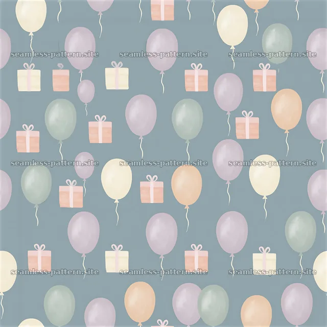 Seamless pattern with balloons and presents in soft pastel colors — seamless tileable pattern