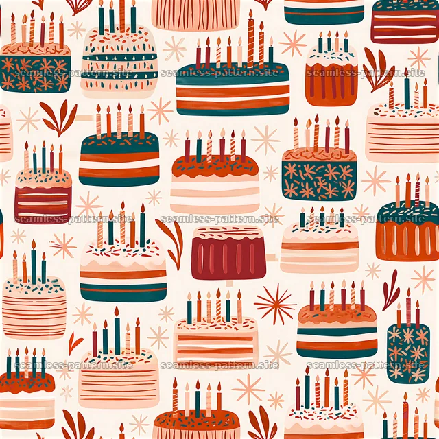 Birthday Cake and Candle Seamless Pattern — seamless tileable pattern
