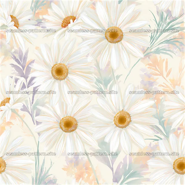 Bright daisy seamless pattern with soft pastel colors on a cream — seamless tileable pattern