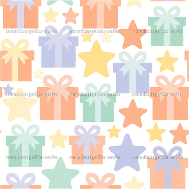 Colorful seamless pattern with gift boxes and stars — seamless tileable pattern