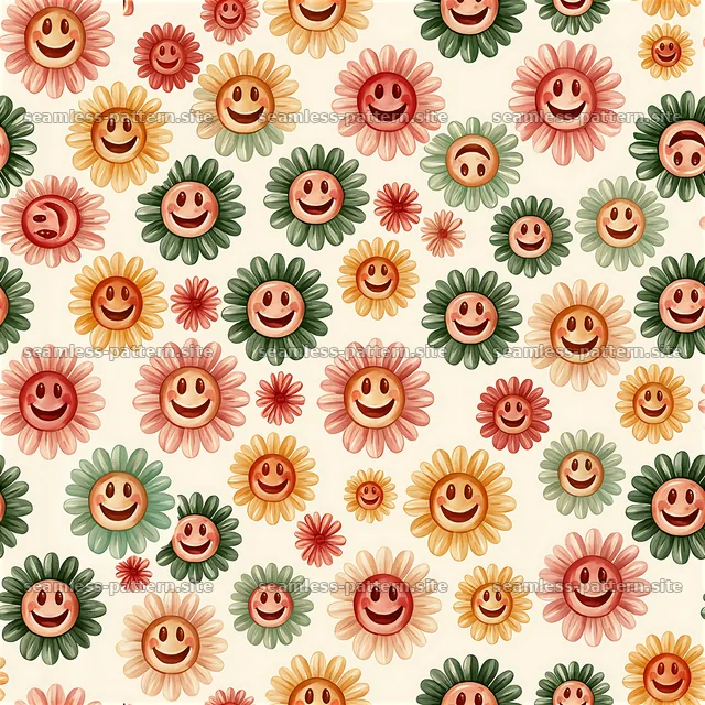 Rainbow Smiley Flowers Seamless Pattern — seamless tileable pattern