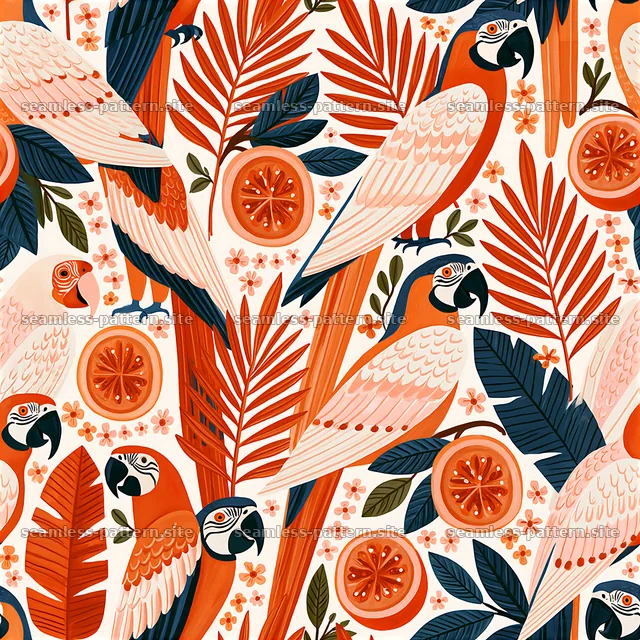 Funky Tropical Parrot and Citrus Seamless Pattern — seamless tileable pattern