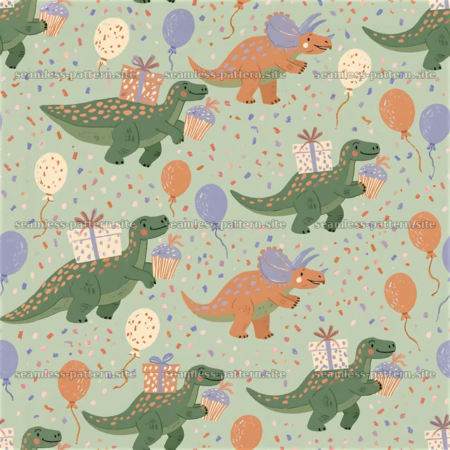 Dinosaur party theme seamless pattern for children’s clothing — seamless tileable pattern