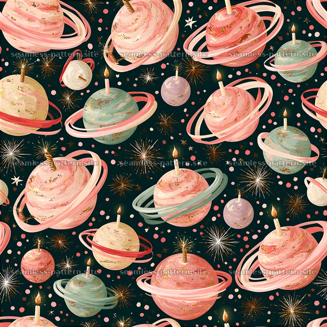 Birthday Planet and Firework Seamless Pattern — seamless tileable pattern