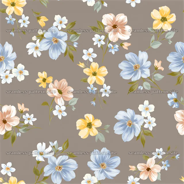 Delicate flower seamless pattern with pastel colors on brown — seamless tileable pattern