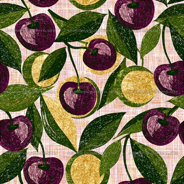 Colorful cherries and leaves on textured background seamless pattern — seamless tileable pattern