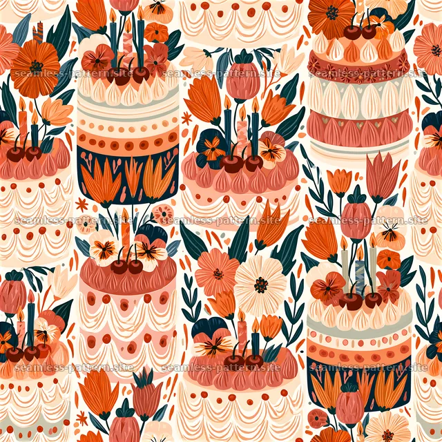 Floral birthday cake seamless pattern — seamless tileable pattern