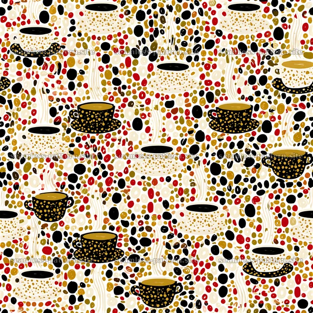 Seamless coffee cup and bean pattern in warm colors — seamless tileable pattern
