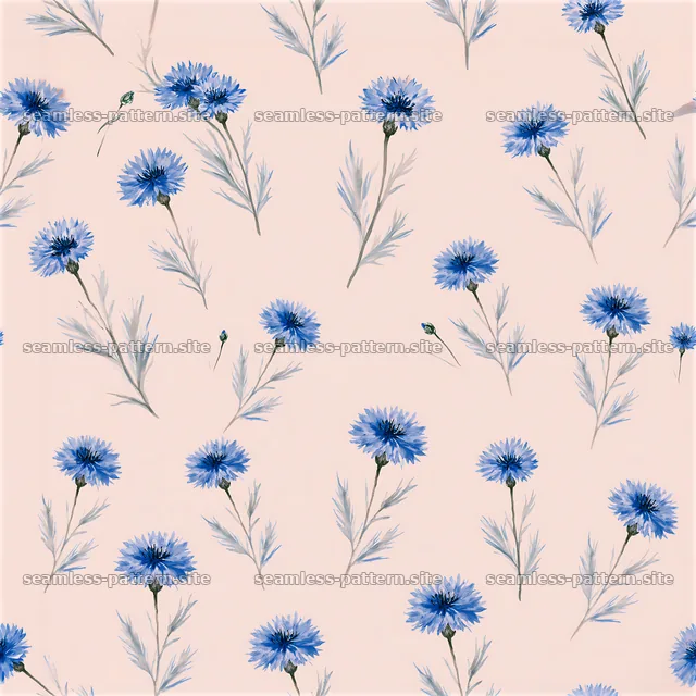 Repeating watercolor cornflower pattern on light background — seamless tileable pattern