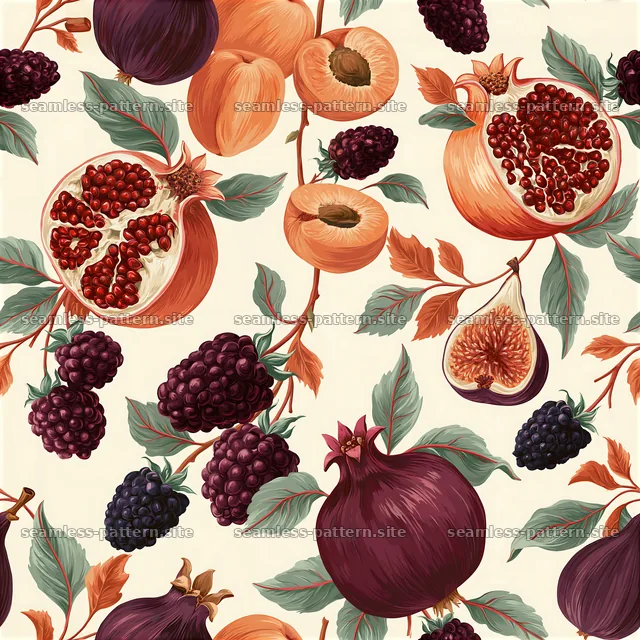 Colorful fruit seamless pattern with various fruits and leaves — seamless tileable pattern