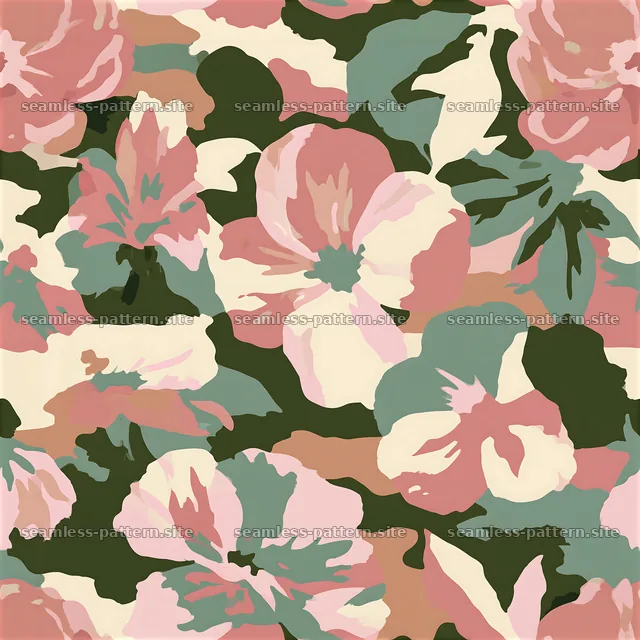 Seamless camouflage pattern with floral motifs in soft colors — seamless tileable pattern
