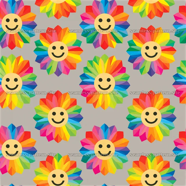 Rainbow Smiley Flower Seamless Pattern — seamless tileable pattern