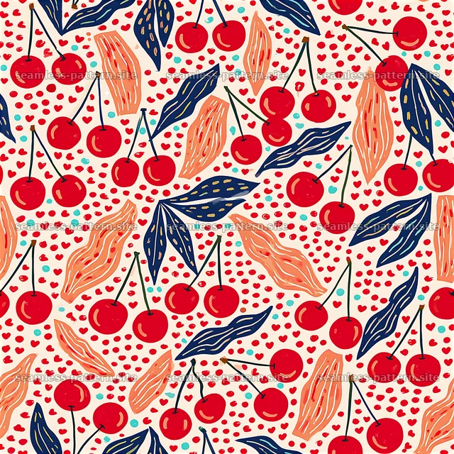Colorful cherry and leaf seamless pattern for fabric or wallpaper — seamless tileable pattern