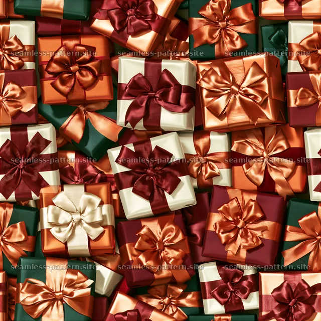 Festive Gift Boxes with Satin Ribbons Seamless Pattern — seamless tileable pattern