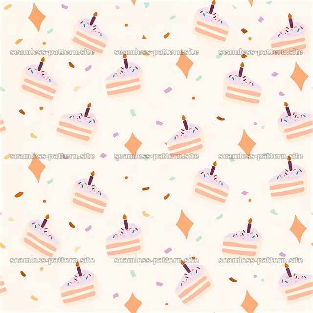 Playful Birthday Cake and Confetti Seamless Pattern — seamless tileable pattern