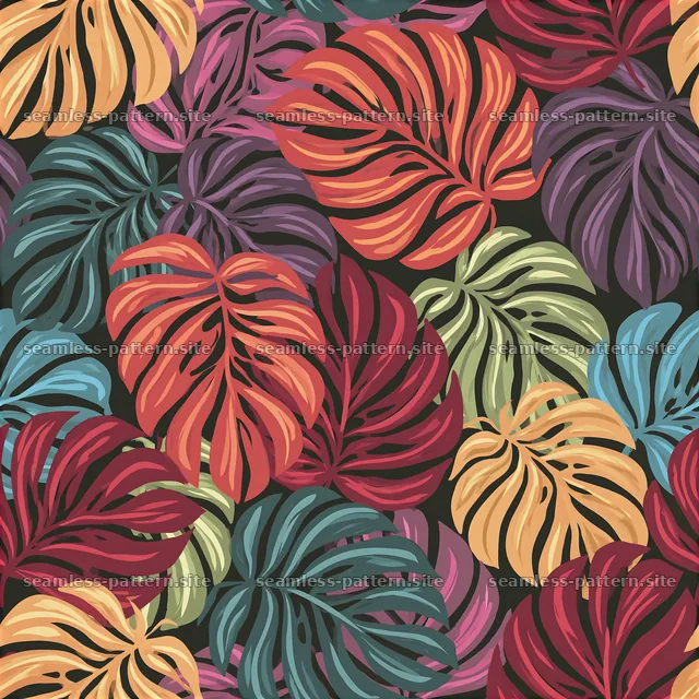 Colorful monstera leaf tropical seamless pattern — seamless tileable pattern