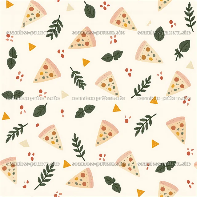 Seamless Pizza Slice and Herb Pattern — seamless tileable pattern