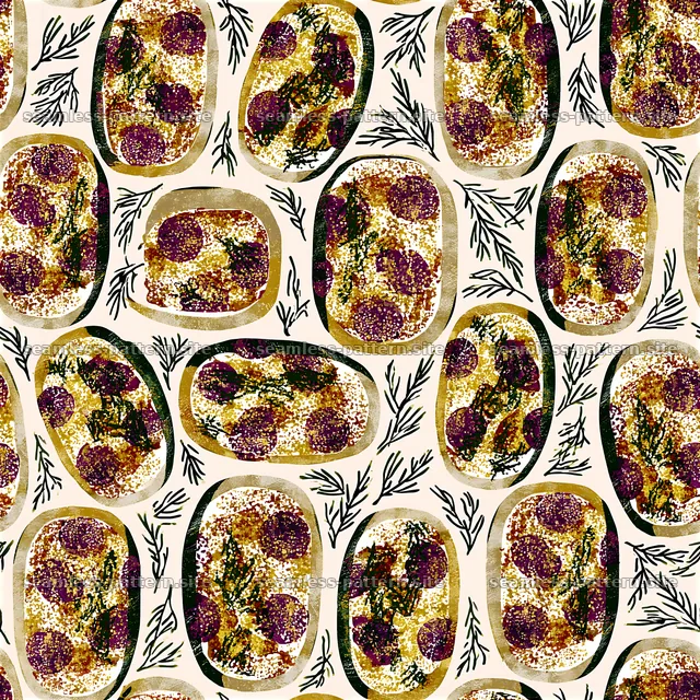 Seamless Cheesy Pizza Pattern with Herbs and Pepperoni — seamless tileable pattern