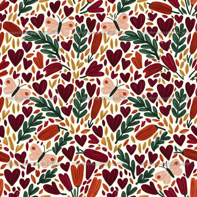 Light background with hearts and butterflies pattern — seamless tileable pattern