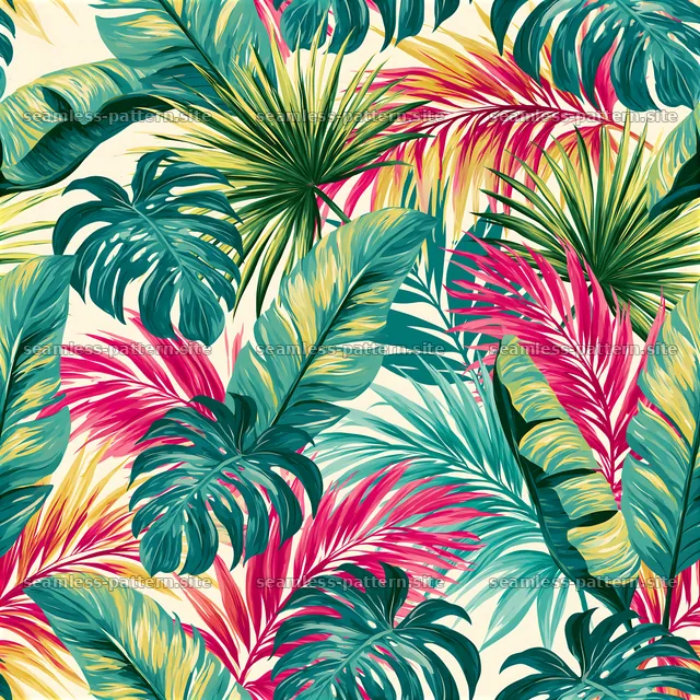 Bright Tropical Leaves Seamless Pattern — seamless tileable pattern