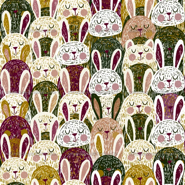 Cute Bunny Faces Seamless Pattern in Earthy Colors — seamless tileable pattern