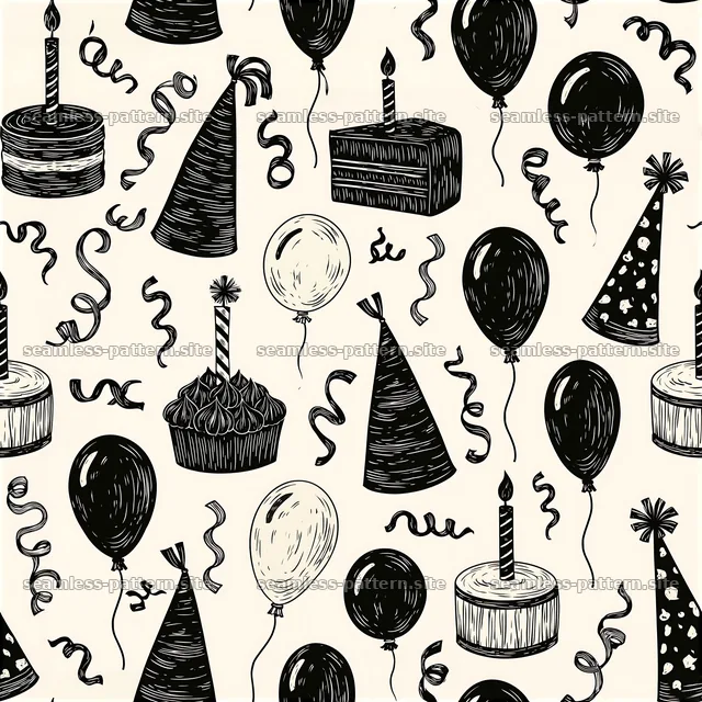 Birthday Black and White Party Seamless Pattern — seamless tileable pattern