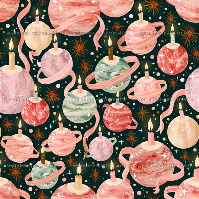 Birthday Candle Planets Seamless Pattern — seamless tileable pattern