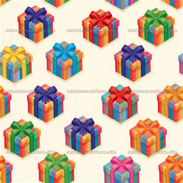 Tileable pattern with rainbow gift packages on a light background — seamless tileable pattern