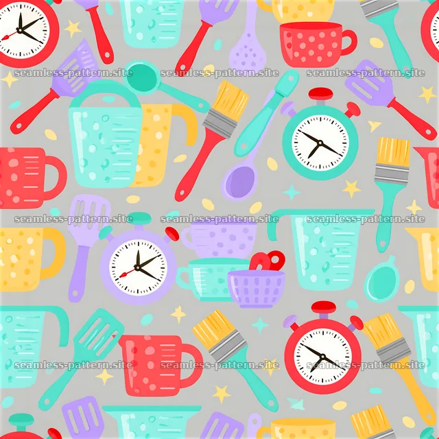 Colorful kitchen utensils seamless pattern with cooking tools — seamless tileable pattern