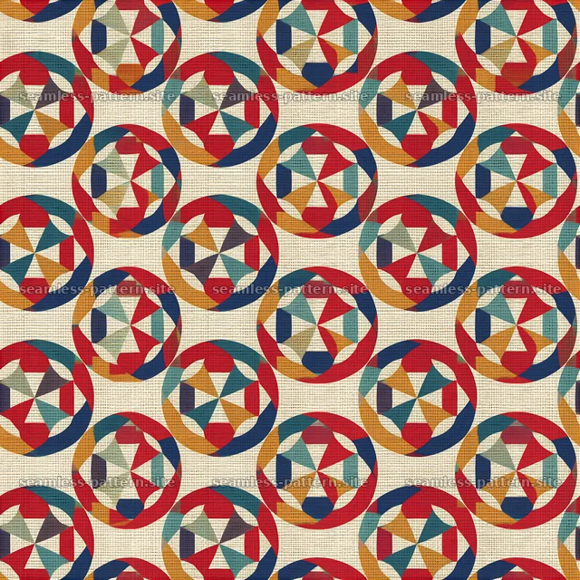 Colorful Geometric Lattice Pattern with Circular Motifs — seamless tileable pattern