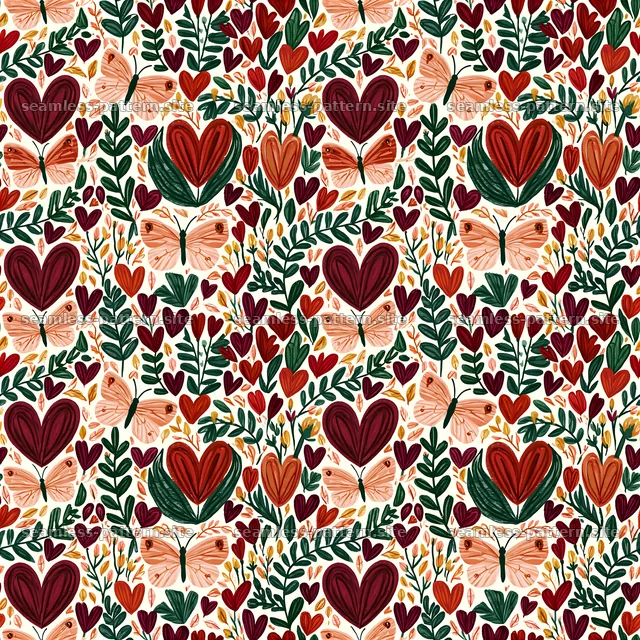 Colorful seamless heart and butterfly design for fabric and decor — seamless tileable pattern