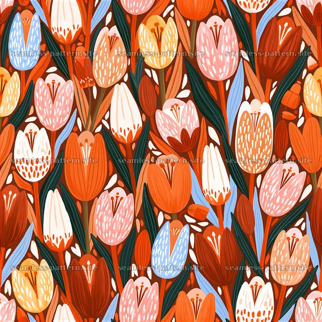 Colorful tulip seamless pattern with a vibrant floral design — seamless tileable pattern