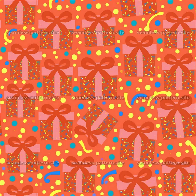 Bright birthday parcels on an orange background in a seamless pattern — seamless tileable pattern