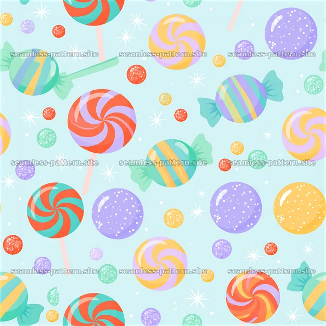 Colorful Candy Seamless Pattern with Lollipops and Sweets — seamless tileable pattern