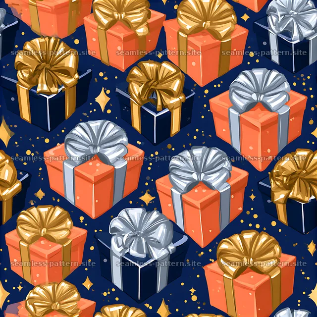 Colorful seamless birthday gift pattern on dark background — seamless tileable pattern