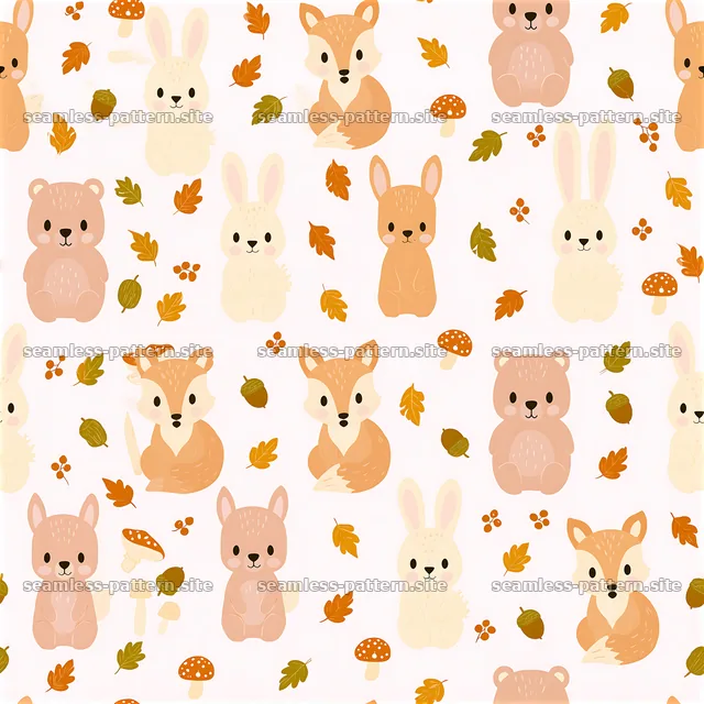 Cute Woodland Animals and Autumn Leaves Pattern — seamless tileable pattern