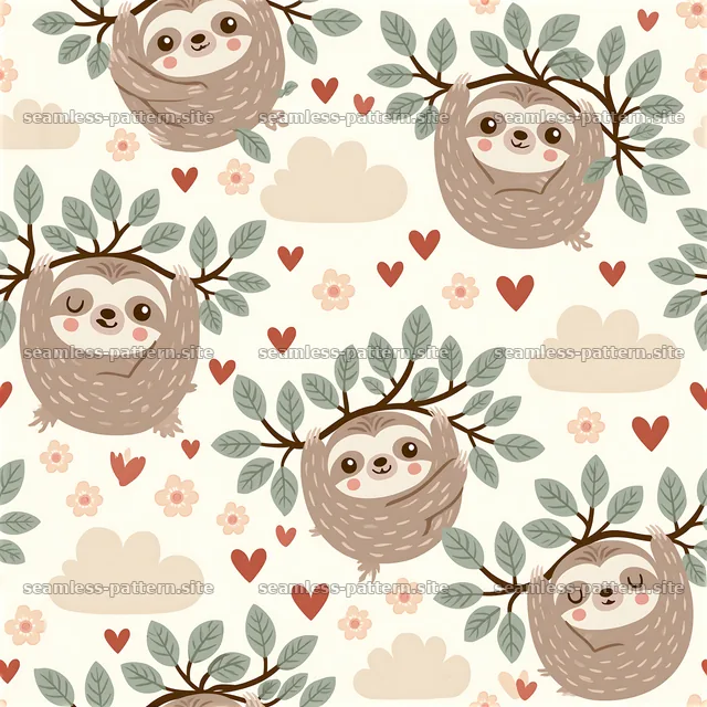 Cute Vintage Sloth Nursery Seamless Pattern — seamless tileable pattern