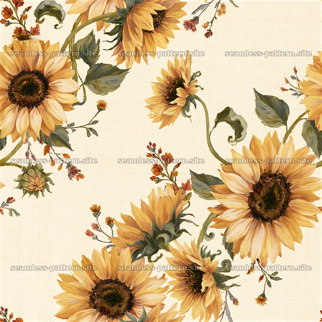 Sunflower repeat pattern seamlessly fills the background with flowers — seamless tileable pattern