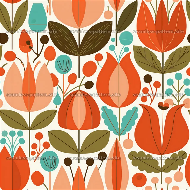 Funky retro botanical seamless pattern with abstract leaves — seamless tileable pattern