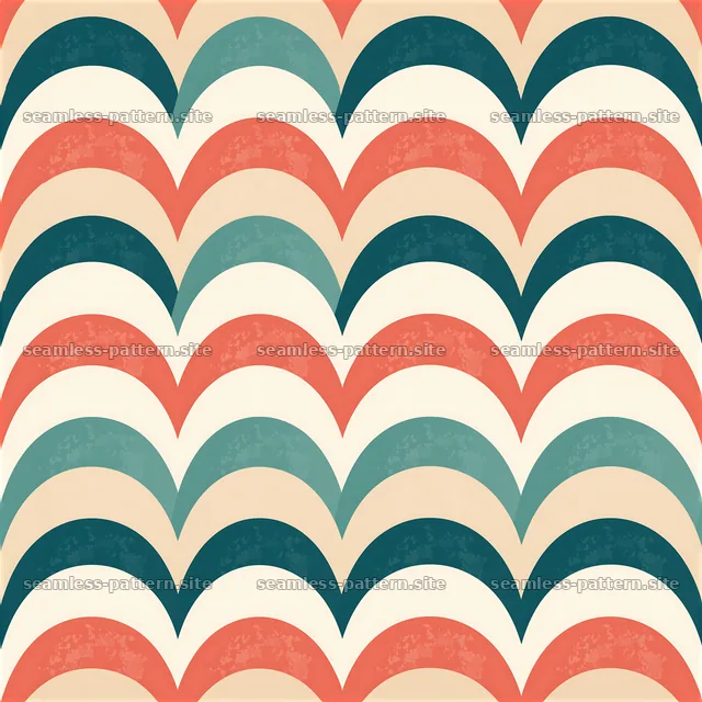 Cute scallop arches seamless pattern in coral and teal — seamless tileable pattern