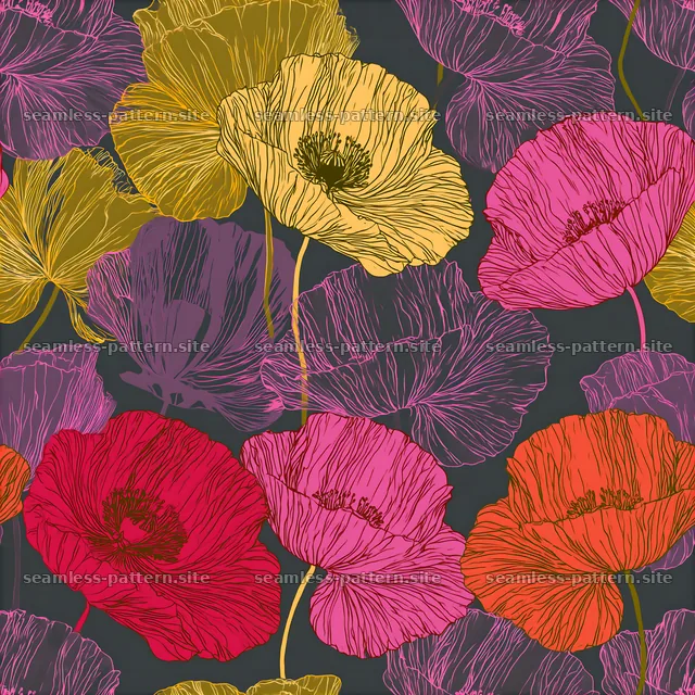 Colorful Poppy Floral Seamless Pattern — seamless tileable pattern