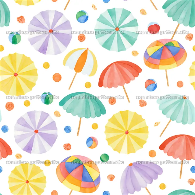 Colorful beach umbrellas tileable pattern with various shapes and — seamless tileable pattern