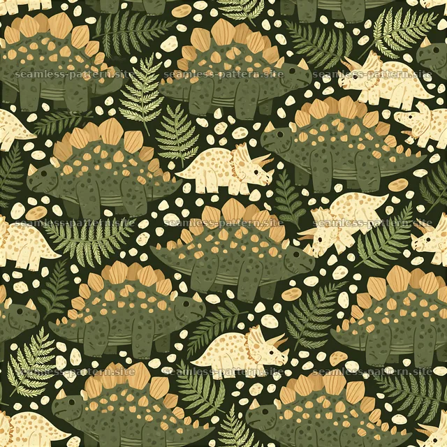 Cute dinosaur seamless pattern featuring detailed dinosaurs and — seamless tileable pattern