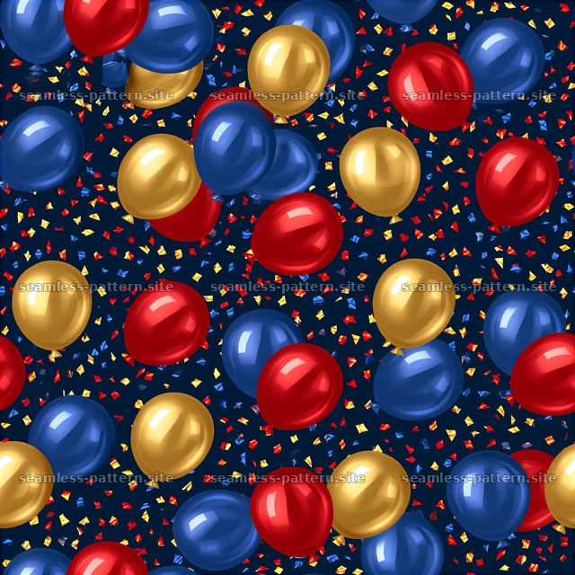 Seamless pattern of metallic balloons and confetti with vibrant colors — seamless tileable pattern